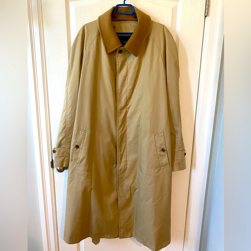 Sanyo Men’s 100% Wool Belted Lined Trench Coat British Khaki/Tan • Japan • 46L